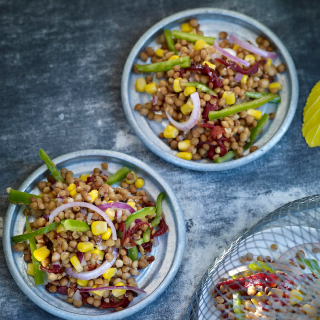 receta simple y sencilla Ensalada de lentejas con piquillos