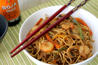 receta simple y sencilla  Fideos con gambas