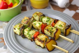 receta simple y sencilla  Pincho moruno de tofu y verduras