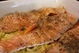 receta simple y sencilla  Escalopines de salmón con verduritas