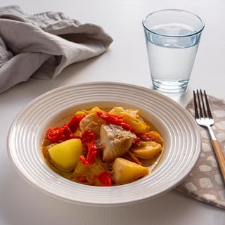 receta simple y sencilla  Bacalao con pimientos y patatas